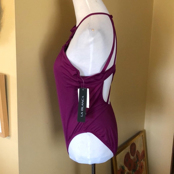 La Blanca size 12 Swimsuit Strappy Tummy Control Bathingsuit Highneck $118 NWOT - Picture 3 of 8